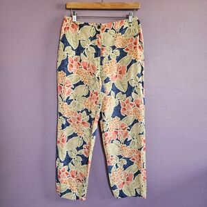Talbots Vintage 90s Linen Blend High Rise Floral Tropical Coastal Grandma Pants